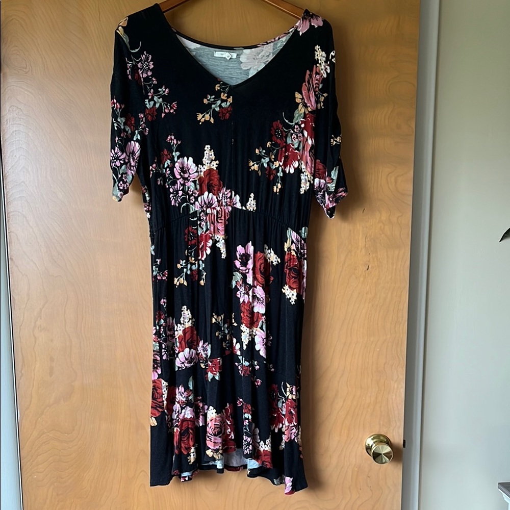 Maurices Pink and Green Sheath Dress with Flutter Sleeves